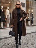 Elegancki płaszcz damski dwurzędowy z paskiem czekoladowy FashionStreet NY0789 Elegancki płaszcz damski dwurzędowy z paskiem czekoladowy FashionStreet NY0789