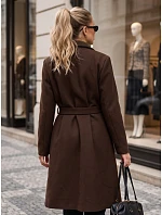 Elegancki płaszcz damski dwurzędowy z paskiem czekoladowy FashionStreet NY0789 Elegancki płaszcz damski dwurzędowy z paskiem czekoladowy FashionStreet NY0789
