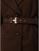 Elegancki płaszcz damski dwurzędowy z paskiem czekoladowy FashionStreet NY0789 Elegancki płaszcz damski dwurzędowy z paskiem czekoladowy FashionStreet NY0789