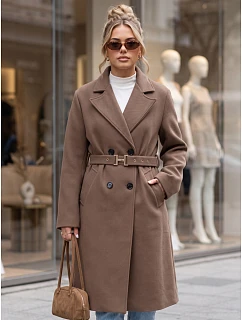 Elegancki płaszcz damski dwurzędowy z paskiem fango FashionStreet NY0790