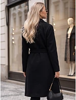 Elegancki płaszcz damski dwurzędowy z paskiem czarny FashionStreet NY0791 Elegancki płaszcz damski dwurzędowy z paskiem czarny FashionStreet NY0791