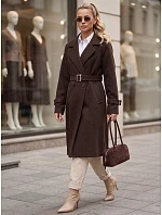 Płaszcz damski elegancki taliowany z paskiem brązowy FashionStreet NY0794 Płaszcz damski elegancki taliowany z paskiem brązowy FashionStreet NY0794