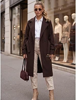 Płaszcz damski elegancki taliowany z paskiem brązowy FashionStreet NY0794 Płaszcz damski elegancki taliowany z paskiem brązowy FashionStreet NY0794