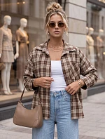 Dámska kockovaná košeľa s bavlnou, hnedá, FashionStreet DY0494