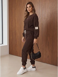 Komplet damski sztruksowy bluza i spodnie jogger czekoladowy FashionStreet AY1222