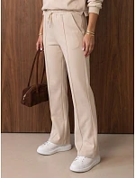 Komplet damski dresowy z szerokimi spodniami beżowy FashionStreet AY1227