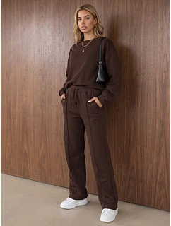Komplet damski dresowy z szerokimi spodniami brązowy FashionStreet AY1230