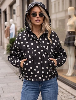 Dámska prechodná bunda s bodkami a kapucňou, čierna, FashionStreet TY6035