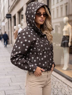 Dámska prechodová bunda s bodkami a kapucňou, hnedá, FashionStreet TY6036