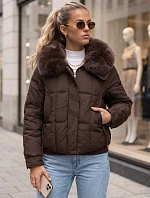 Krátka dámska zimná prešívaná bunda, hnedá, FashionStreet TY6040