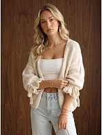 Kardigan damski oversize bez zapięcia ecru FashionStreet MY2566 Kardigan damski oversize bez zapięcia ecru FashionStreet MY2566