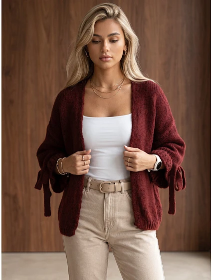 Kardigan damski oversize bez zapięcia bordowy FashionStreet MY2567
