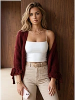 Kardigan damski oversize bez zapięcia bordowy FashionStreet MY2567