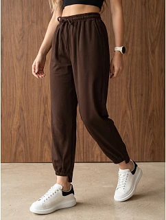 Spodnie damskie joggery z gumką w pasie czekoladowe FashionStreet UY3155