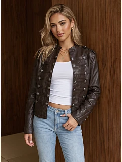 Dámska kožená bunda Napoleonka, hnedá, FashionStreet TY6042