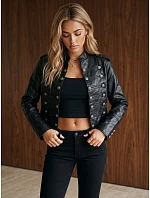 Dámska kožená bunda Napoleonka, čierna, FashionStreet TY6043 Dámska kožená bunda Napoleonka, čierna, FashionStreet TY6043