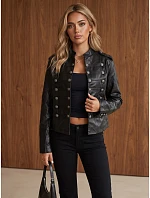 Dámska kožená bunda Napoleonka, čierna, FashionStreet TY6043 Dámska kožená bunda Napoleonka, čierna, FashionStreet TY6043