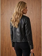 Dámska kožená bunda Napoleonka, čierna, FashionStreet TY6043 Dámska kožená bunda Napoleonka, čierna, FashionStreet TY6043