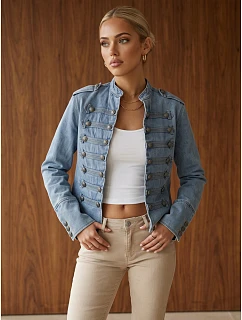 Kurtka damska jeansowa Napoleonka niebieska FashionStreet TY6045