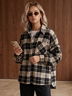 Dámska oversize košeľová bunda s kockovaným vzorom, tmavomodrá, FashionStreet TY6048