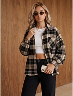 Kurtka damska koszulowa w kratę oversize granatowa FashionStreet TY6048 Kurtka damska koszulowa w kratę oversize granatowa FashionStreet TY6048