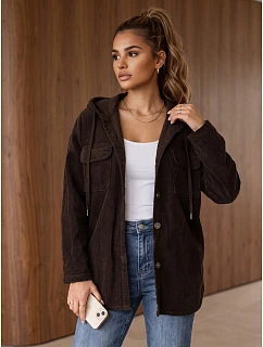 Kurtka damska sztruksowa oversize z kapturem czekoladowa FashionStreet TY6050
