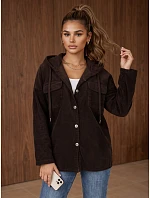 Kurtka damska sztruksowa oversize z kapturem czekoladowa FashionStreet TY6050 Kurtka damska sztruksowa oversize z kapturem czekoladowa FashionStreet TY6050