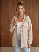 Kurtka damska sztruksowa oversize z kapturem beżowa FashionStreet TY6051 Kurtka damska sztruksowa oversize z kapturem beżowa FashionStreet TY6051