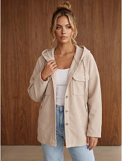 Kurtka damska sztruksowa oversize z kapturem beżowa FashionStreet TY6051