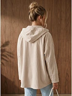 Kurtka damska sztruksowa oversize z kapturem beżowa FashionStreet TY6051 Kurtka damska sztruksowa oversize z kapturem beżowa FashionStreet TY6051