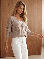 Dámsky kardigán s vreckami v cappuccino farbe, FashionStreet MY2577 Dámsky kardigán s vreckami v cappuccino farbe, FashionStreet MY2577