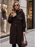 Płaszcz damski baranek długi z kapturem czekoladowy FashionStreet NY0797 Płaszcz damski baranek długi z kapturem czekoladowy FashionStreet NY0797