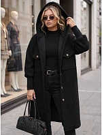 Płaszcz damski baranek długi z kapturem czarny FashionStreet NY0798 Płaszcz damski baranek długi z kapturem czarny FashionStreet NY0798