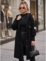 Płaszcz damski baranek długi z kapturem czarny FashionStreet NY0798 Płaszcz damski baranek długi z kapturem czarny FashionStreet NY0798