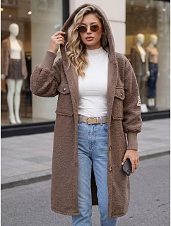 Płaszcz damski baranek długi z kapturem fango FashionStreet NY0799