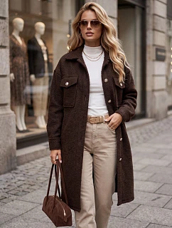Długi płaszcz damski baranek czekoladowy FashionStreet NY0802