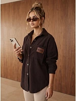 Sztruksowa kurtka damska koszulowa oversize czekoladowa FashionStreet TY6054 Sztruksowa kurtka damska koszulowa oversize czekoladowa FashionStreet TY6054