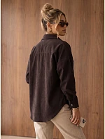 Sztruksowa kurtka damska koszulowa oversize czekoladowa FashionStreet TY6054 Sztruksowa kurtka damska koszulowa oversize czekoladowa FashionStreet TY6054
