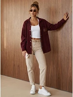 Sztruksowa kurtka damska koszulowa oversize bordowa FashionStreet TY6055 Sztruksowa kurtka damska koszulowa oversize bordowa FashionStreet TY6055