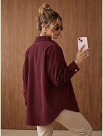 Sztruksowa kurtka damska koszulowa oversize bordowa FashionStreet TY6055 Sztruksowa kurtka damska koszulowa oversize bordowa FashionStreet TY6055