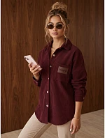 Sztruksowa kurtka damska koszulowa oversize bordowa FashionStreet TY6055 Sztruksowa kurtka damska koszulowa oversize bordowa FashionStreet TY6055