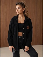 Sztruksowa kurtka damska koszulowa oversize czarna FashionStreet TY6056 Sztruksowa kurtka damska koszulowa oversize czarna FashionStreet TY6056