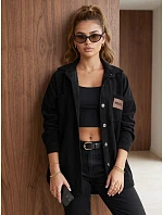 Sztruksowa kurtka damska koszulowa oversize czarna FashionStreet TY6056 Sztruksowa kurtka damska koszulowa oversize czarna FashionStreet TY6056