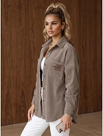 Sztruksowa kurtka damska koszulowa oversize beżowa FashionStreet TY6057 Sztruksowa kurtka damska koszulowa oversize beżowa FashionStreet TY6057