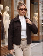 Krótka kurtka damska typu baranek na zamek czekoladowa FashionStreet TY6058 Krótka kurtka damska typu baranek na zamek czekoladowa FashionStreet TY6058