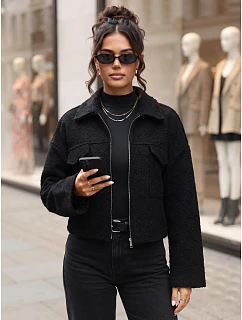 Krótka kurtka damska typu baranek na zamek czarna FashionStreet TY6059
