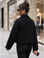 Krótka kurtka damska typu baranek na zamek czarna FashionStreet TY6059 Krótka kurtka damska typu baranek na zamek czarna FashionStreet TY6059