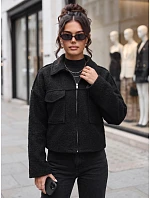 Krótka kurtka damska typu baranek na zamek czarna FashionStreet TY6059 Krótka kurtka damska typu baranek na zamek czarna FashionStreet TY6059