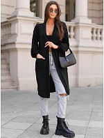 Kardigan damski długi oversize z kieszeniami czarny FashionStreet MY2583
