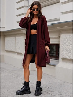 Kardigan damski długi oversize z kieszeniami bordowy FashionStreet MY2584